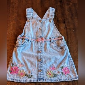 Denim Floral Embroidered Kids Overall Dress/ 4T